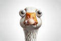 Funny Portrait of surprised goose with bulging big eyes on solid white background. ai generative Royalty Free Stock Photo