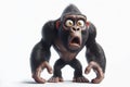 Funny Portrait of surprised Gorilla Monkey with bulging big eyes on solid white background. ai generative Royalty Free Stock Photo