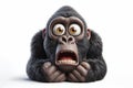 Funny Portrait of surprised Gorilla Monkey with bulging big eyes on solid white background. ai generative Royalty Free Stock Photo