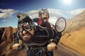 Funny portrait of a tandem of cyclists Royalty Free Stock Photo
