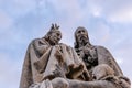 Funny pose of the Statue of St. Cyril and St. Methodius on Charles Bridge in Prague. Royalty Free Stock Photo