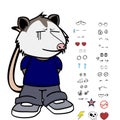 Funny possum character cartoon kawaii expressions set Royalty Free Stock Photo