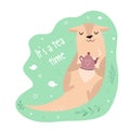 Funny poster with adorable otter with teapot