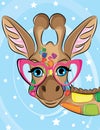 Funny poster. Portrait of a Giraffe in a love glasses. Vector illustration Royalty Free Stock Photo