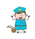 Funny Postman Character Teasing with Stuck-Out Tongue