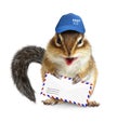 Funny postman chipmunk with air mail letter Royalty Free Stock Photo