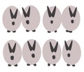 Funny pot-bellied gray rabbits with black ears , muzzles and paws of light gray eggs isolated on white background