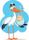 Stork Carrying a Cute Baby Boy in a Bag