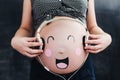 Funny pregnant belly. Pregnant woman Royalty Free Stock Photo