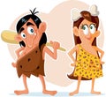 Funny Prehistoric Couple Vector Cartoon