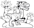 Funny prehistoric velociraptor, contour drawing, coloring book