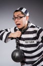 Funny prisoner in chains isolated on gray Royalty Free Stock Photo
