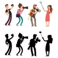 Funny professional photographer with camera photo. Set of photograph silhouettes Royalty Free Stock Photo