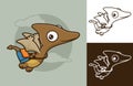 Funny pterosaur flying while carrying bag. Vector cartoon illustration in flat icon style Royalty Free Stock Photo