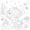 Funny puffer fish cartoon style. coloring book Royalty Free Stock Photo
