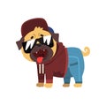 Funny pug dog character dressed as hiphop dancer vector Illustration on a white background