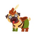 Funny pug dog character dressed as Robin Hood, funny dog in green costume vector Illustration on a white background Royalty Free Stock Photo