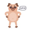 Funny Pug Dog Character with Wrinkly Angry Face Roaring Vector Illustration