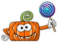 Funny pumpkin character isolated lollipop