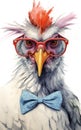 Funny punk chicken with glasses. Cool bird. Animal illustration