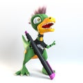 Funny punk dinosaur character with pen pointing at something