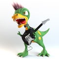 Funny punk dinosaur character playing guitar