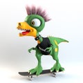 Funny punk dinosaur character skateboarding