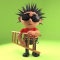 Funny punk rock dude carrying a ladder, 3d illustration