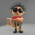 Funny punk rocker carrying a ladder, 3d illustration