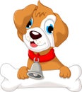 Funny puppy cartoon holding bone