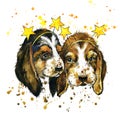 Funny puppy dog watercolor illustration