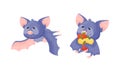 Funny Purple Bat Character Carrying Apples and Fluttering Vector Set