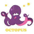 Funny purple cartoon octopus. Vector illustration. Royalty Free Stock Photo