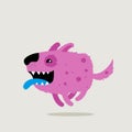 Funny purple dog running. Cute cartoon illustration of puppy character