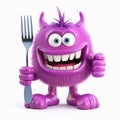 Funny purple monster cartoon character isolated on transparent background Royalty Free Stock Photo