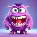 Funny purple monster cartoon character with uniform homogenous isolated background Royalty Free Stock Photo