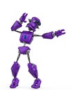 Funny purple robot cartoon air surf in a white background