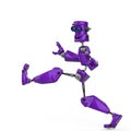 Funny purple robot cartoon crazy walk along in a white background Royalty Free Stock Photo