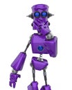 Funny purple robot cartoon laughing in a white background