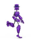 Funny purple robot cartoon running happy in a white background Royalty Free Stock Photo