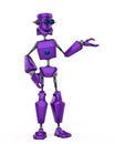 Funny purple robot cartoon showing in a white background