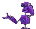 Funny purple robot sees cartoon in a white background