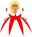 Funny queen in red and white dress smiling Royalty Free Stock Photo