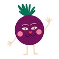 Funny quirky charming beet with a cute face. beetroot character.