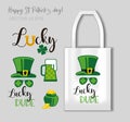 Funny quote for st Patrick s day - lettering LUCKY DUDE with Shamrock and beer for T-shirts, bags and other