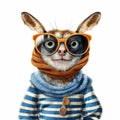 Funny Rabbit With Glasses And Scarf: Street Fashion Illustration