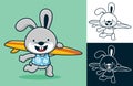Funny rabbit running while carrying surfboard. Vector cartoon illustration in flat icon style Royalty Free Stock Photo