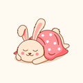Funny rabbit sleeping covered by blanket