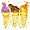 Funny rabbit watercolor illustration