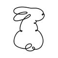 Funny rabbits. Easter bunny continuous one line drawing. Black and white contour. Vector illustration.